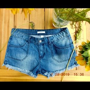 BLUEasphalt Dark Wash Fade Hem Jean Shorts
